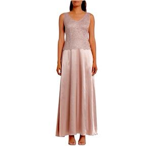 Marina Pink Lace and Satin Evening Gown V-Neck A-Line Sleeveless Size 14
